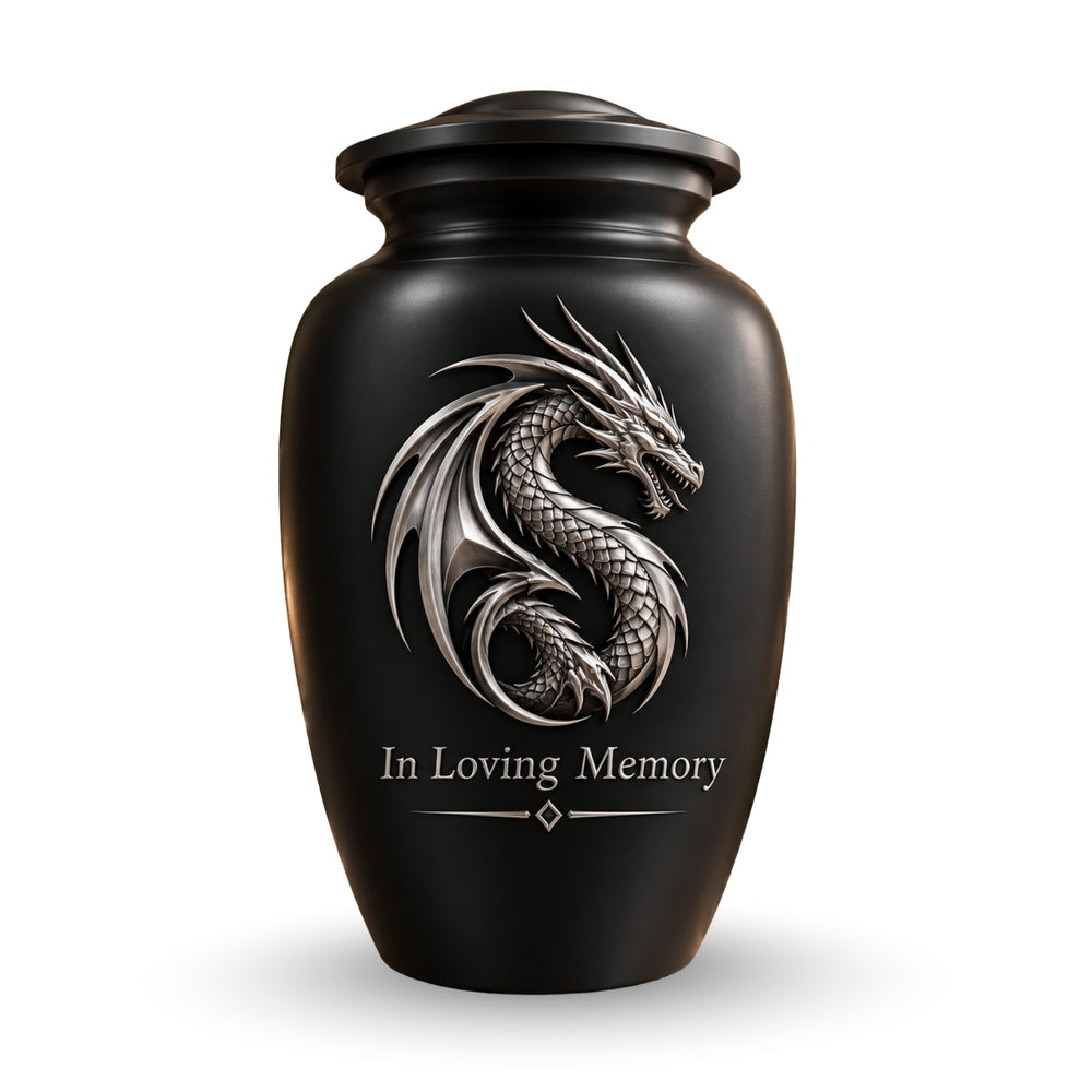 mythical dragon memorial urn for ashes, handmade aluminum urn – photo 1