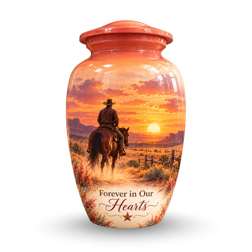Watercolor Horse and Rider Cremation Urn for Human Ashes – Personalized Handmade Aluminum Urn