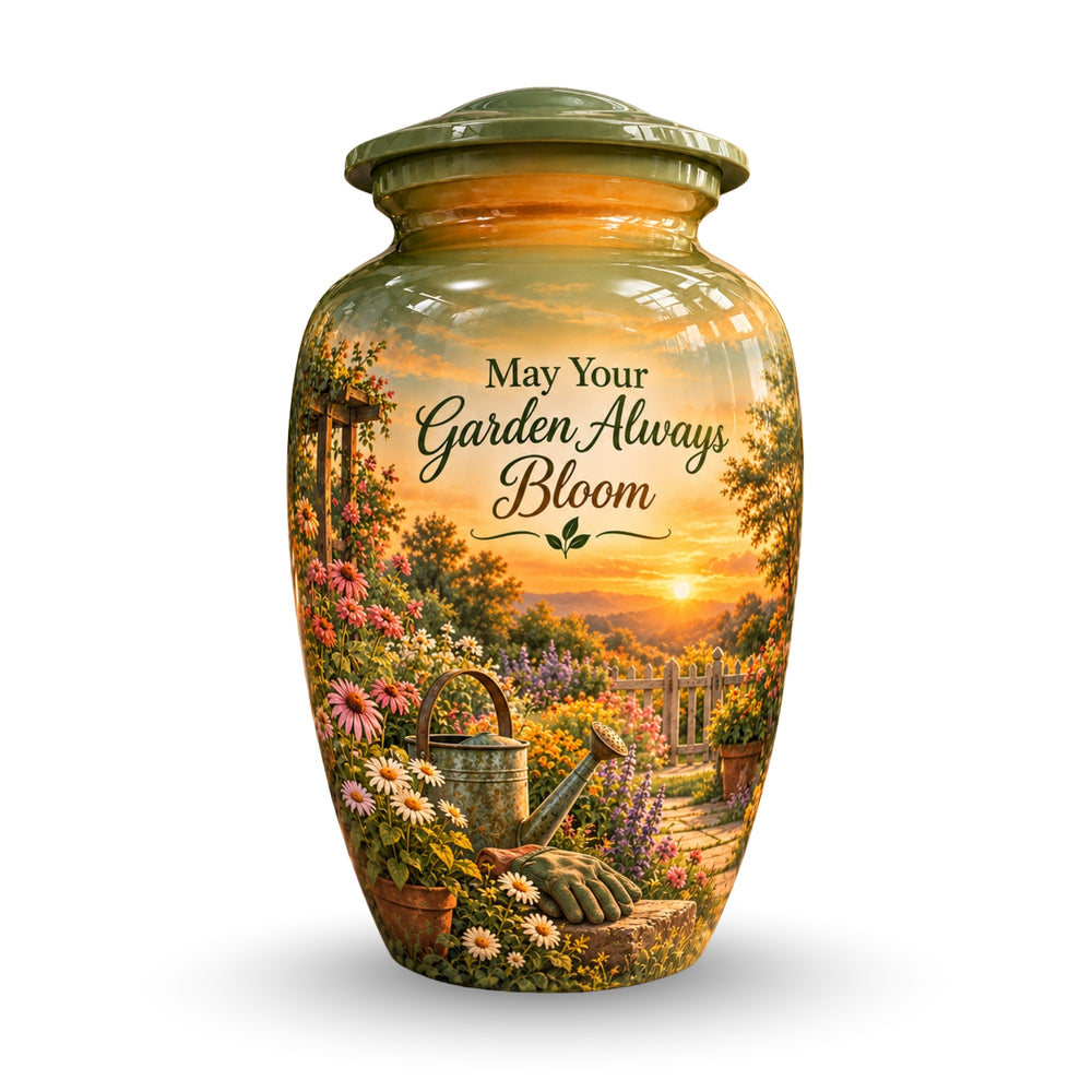 Peaceful Garden Sunset Cremation Urn for Human Ashes – Personalized Handmade Aluminum Urn