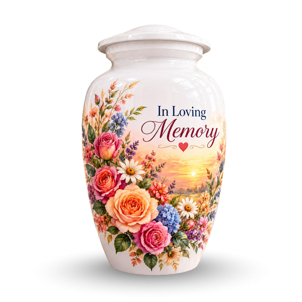 Rose and Wildflower Memorial Cremation Urn for Human Ashes – Personalized Handmade Aluminum Urn
