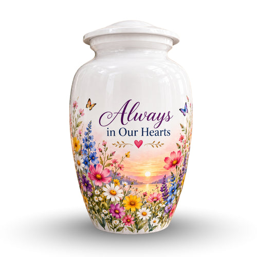 Butterfly and Blossom Memorial Cremation Urn for Human Ashes – Personalized Handmade Aluminum Urn