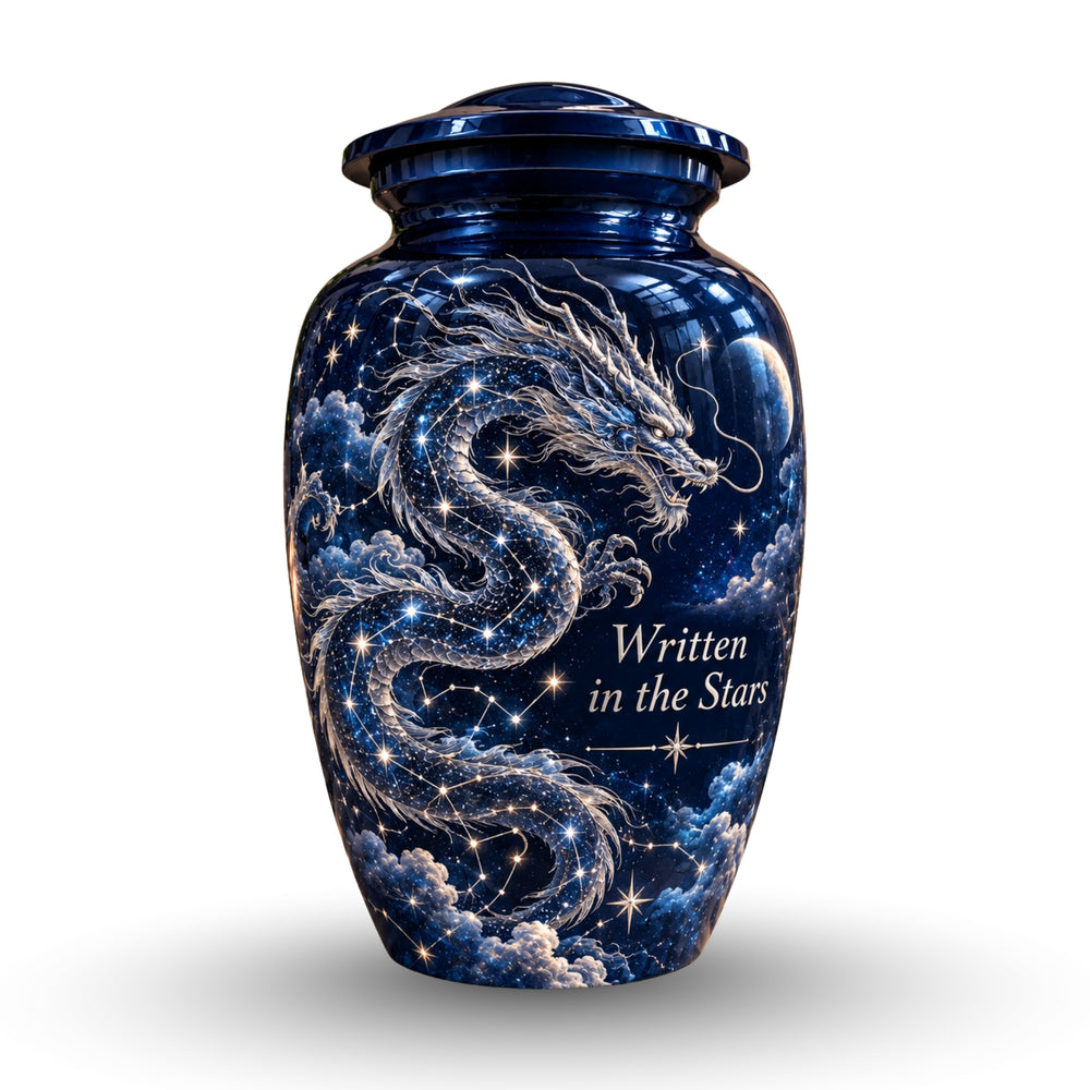 dragon design cremation urn with keepsakes, handmade aluminum urn – photo 1