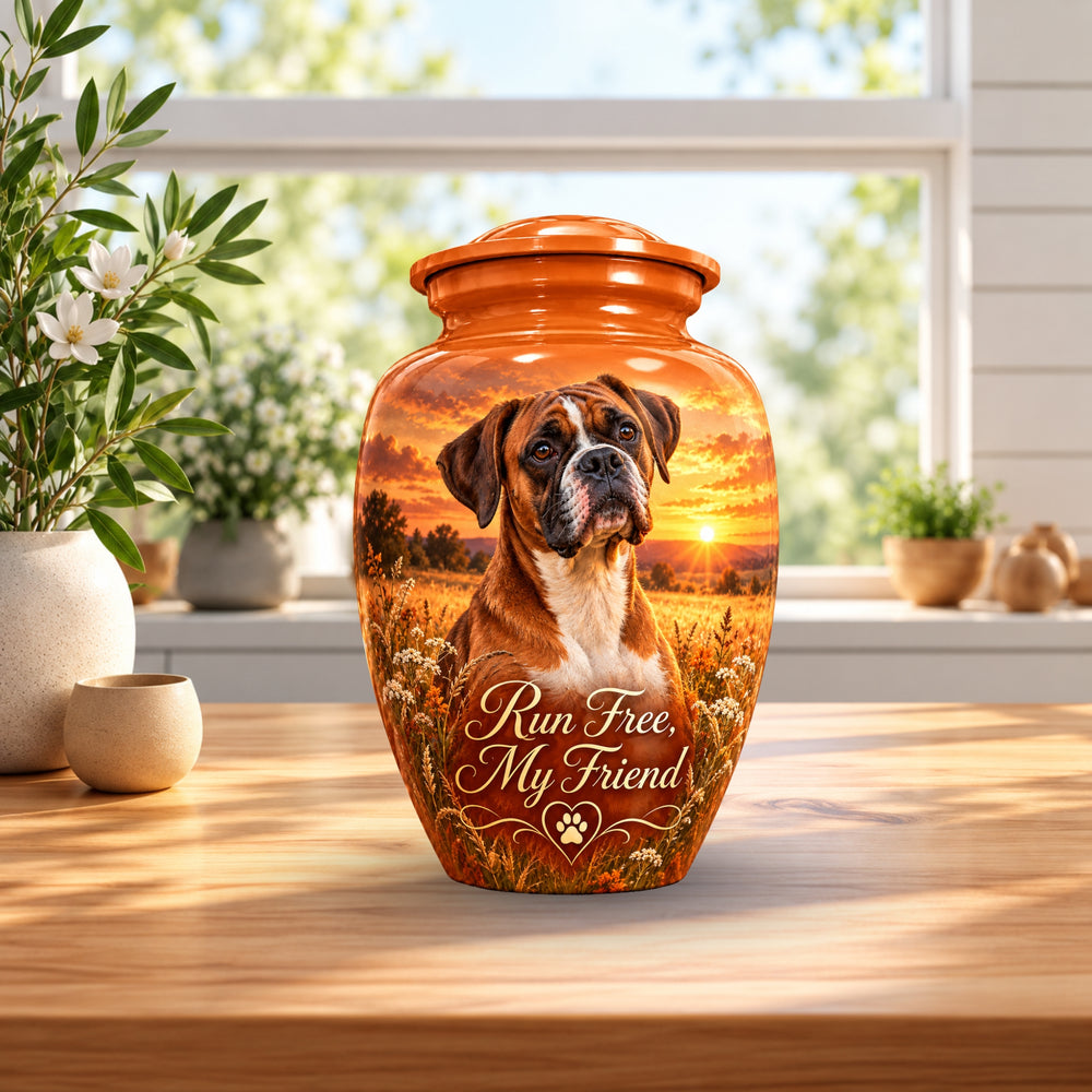 custom dog portrait memorial urn for pet ashes, handmade aluminum pet memorial urn with photo – picture 4
