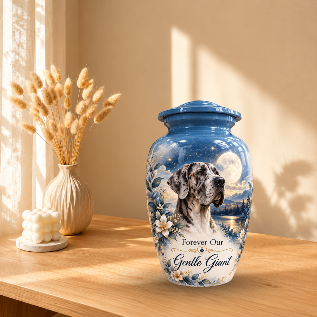 great dane cremation urn for pet ashes, handmade aluminum pet memorial urn with photo – picture 10