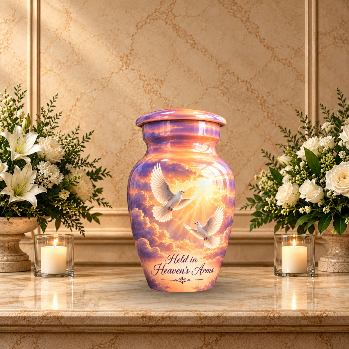 Heavenly Doves Cremation Urn for Human Ashes – Personalized Handmade Aluminum Urn