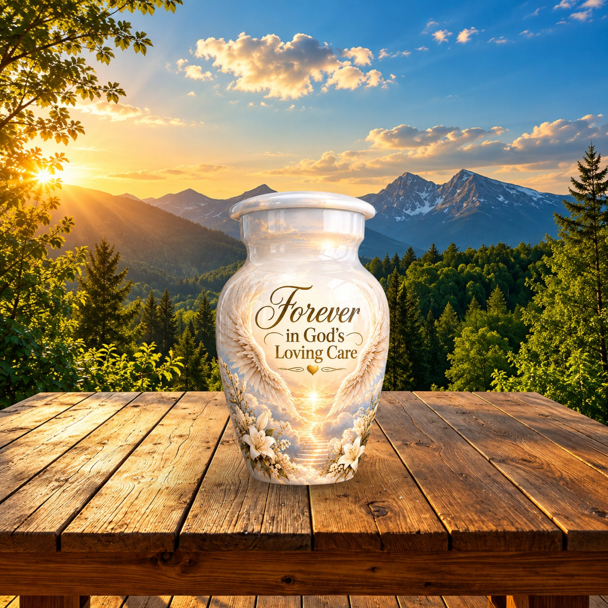 stairway to heaven angel wings cremation urn for human ashes, handmade aluminum – photo 10