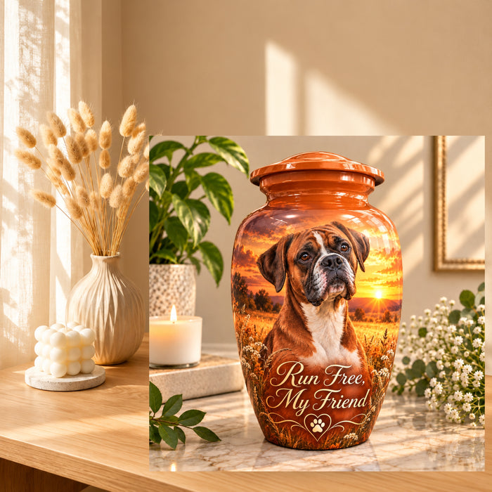 custom dog portrait memorial urn for pet ashes, handmade aluminum pet memorial urn with photo – picture 10