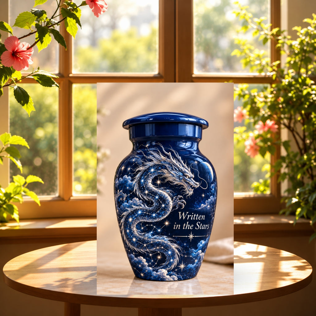 dragon design cremation urn with keepsakes, handmade aluminum urn – photo 10