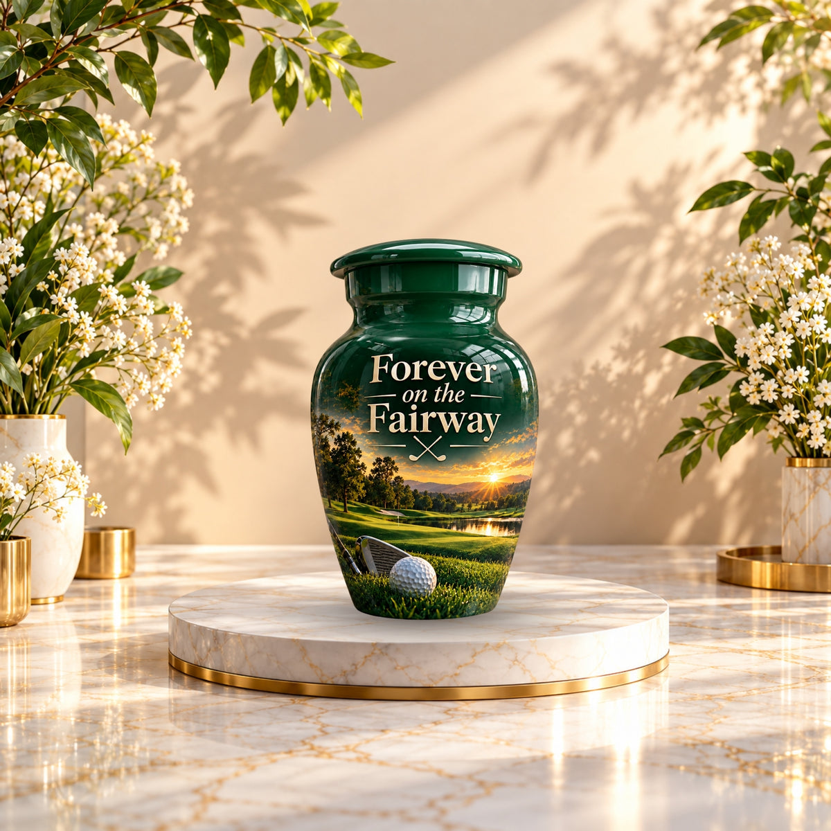 green fairway golf ball cremation urn for human ashes, handmade aluminum – photo 10