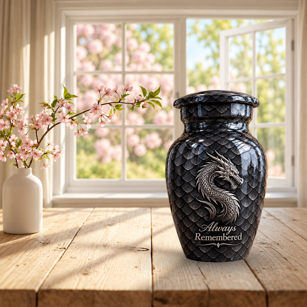 dragon memorial urn for ashes, handmade aluminum urn – photo 10