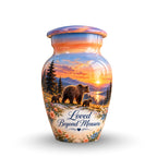 Mama Bear and Cubs Sunset Cremation Urn for Human Ashes – Personalized Handmade Aluminum Urn