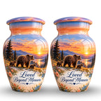 Mama Bear and Cubs Sunset Cremation Urn for Human Ashes – Personalized Handmade Aluminum Urn