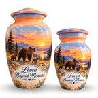 Mama Bear and Cubs Sunset Cremation Urn for Human Ashes – Personalized Handmade Aluminum Urn