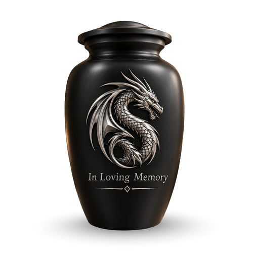 mythical dragon memorial urn for ashes, handmade aluminum urn – photo 1