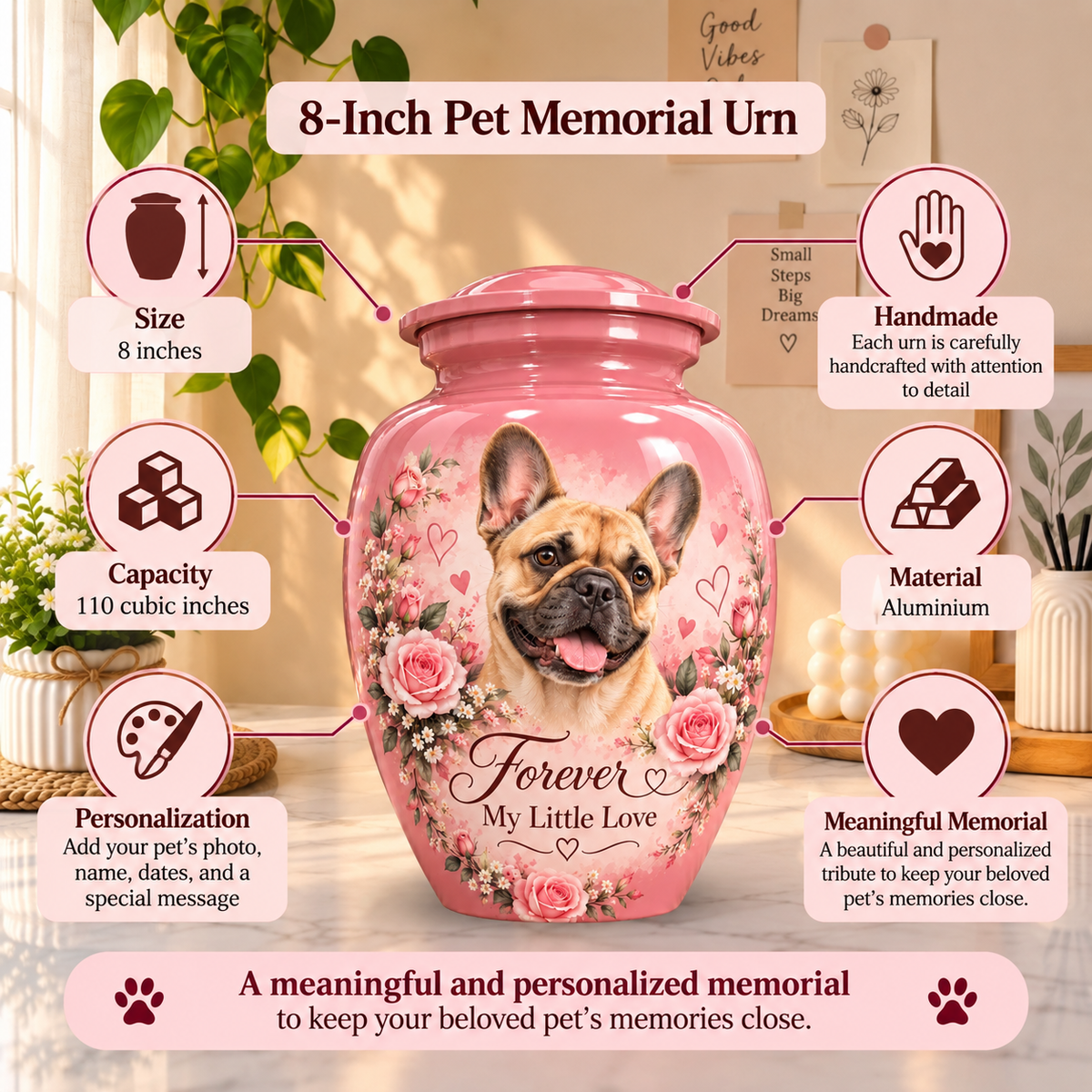 custom dog photo cremation urn for dogs, handmade aluminum pet memorial urn with photo – picture 1