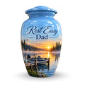 misty lake fishing boat cremation urn for human ashes, handmade aluminum – photo 1