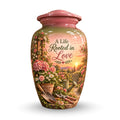 Pink Floral Garden Sunset Cremation Urn for Human Ashes – Personalized Handmade Aluminum Urn