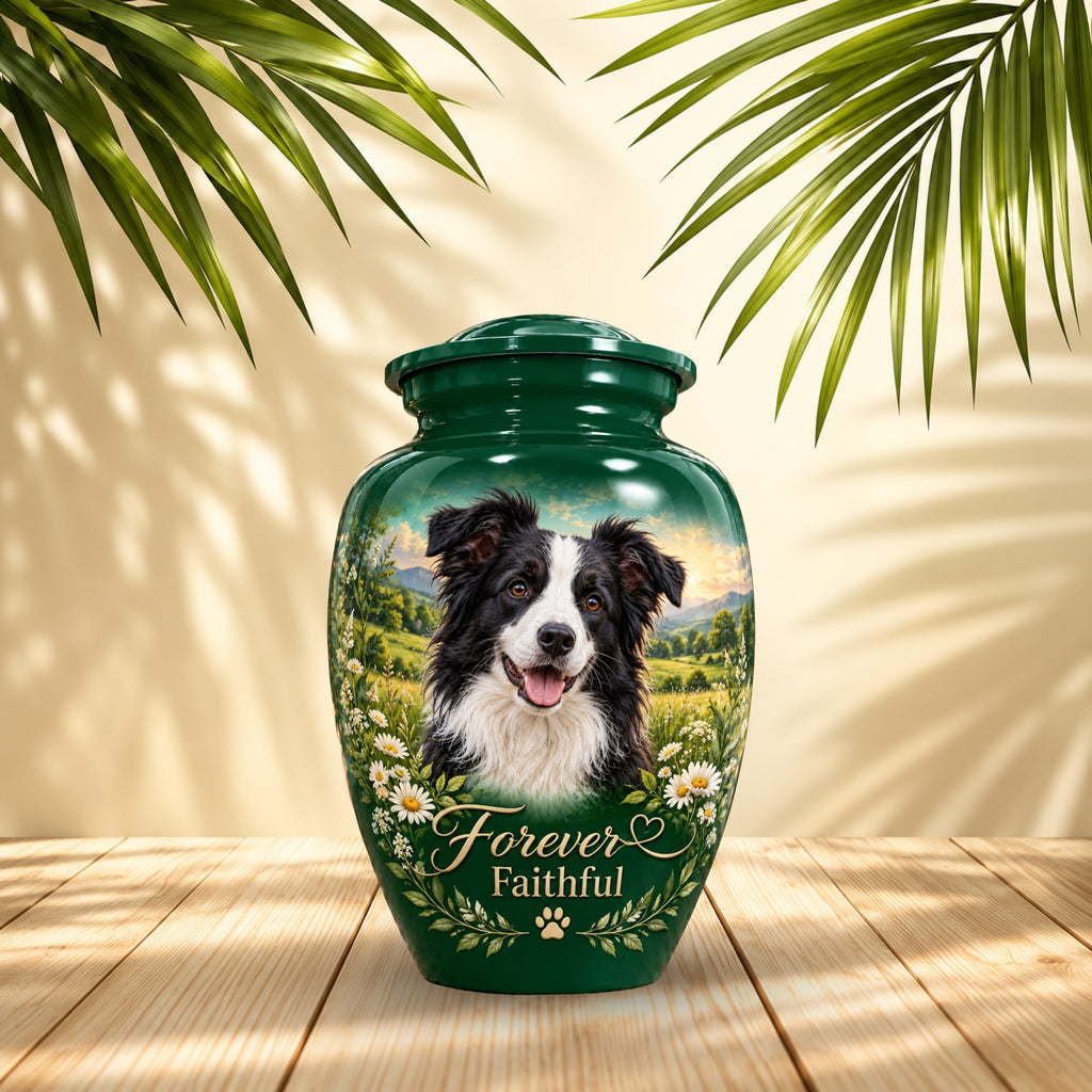 personalized dog portrait cremation urn for pet ashes, handmade aluminum pet memorial urn with photo – picture 3