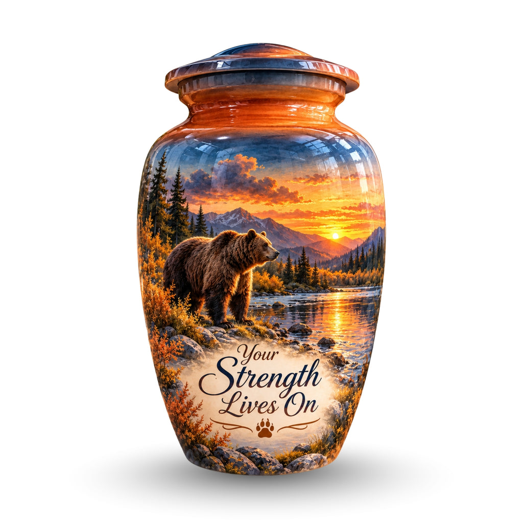 Majestic Bear River Sunset Cremation Urn for Human Ashes – Personalized Handmade Aluminum Urn