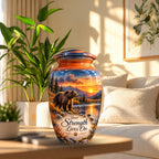 Majestic Bear River Sunset Cremation Urn for Human Ashes – Personalized Handmade Aluminum Urn