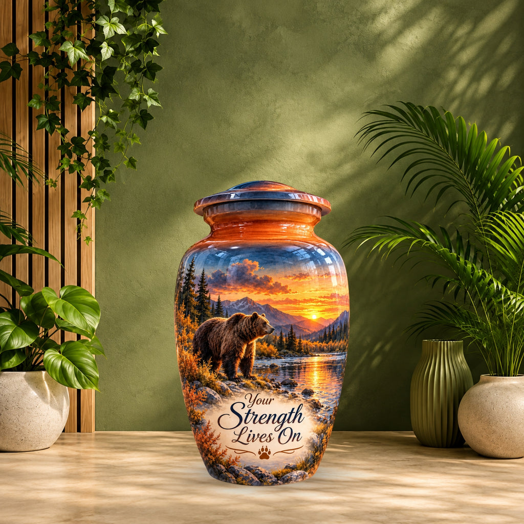 Majestic Bear River Sunset Cremation Urn for Human Ashes – Personalized Handmade Aluminum Urn