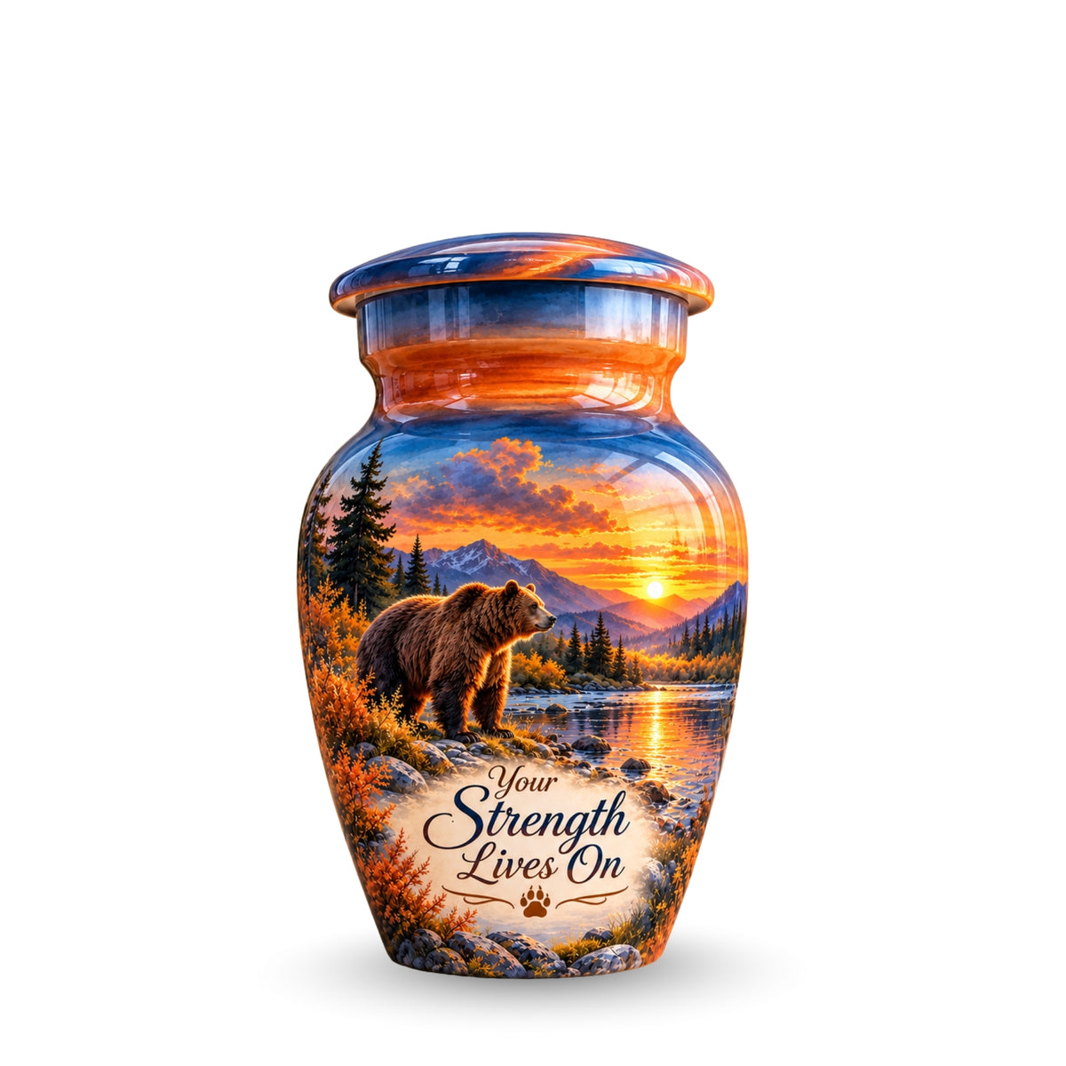 Majestic Bear River Sunset Cremation Urn for Human Ashes – Personalized Handmade Aluminum Urn