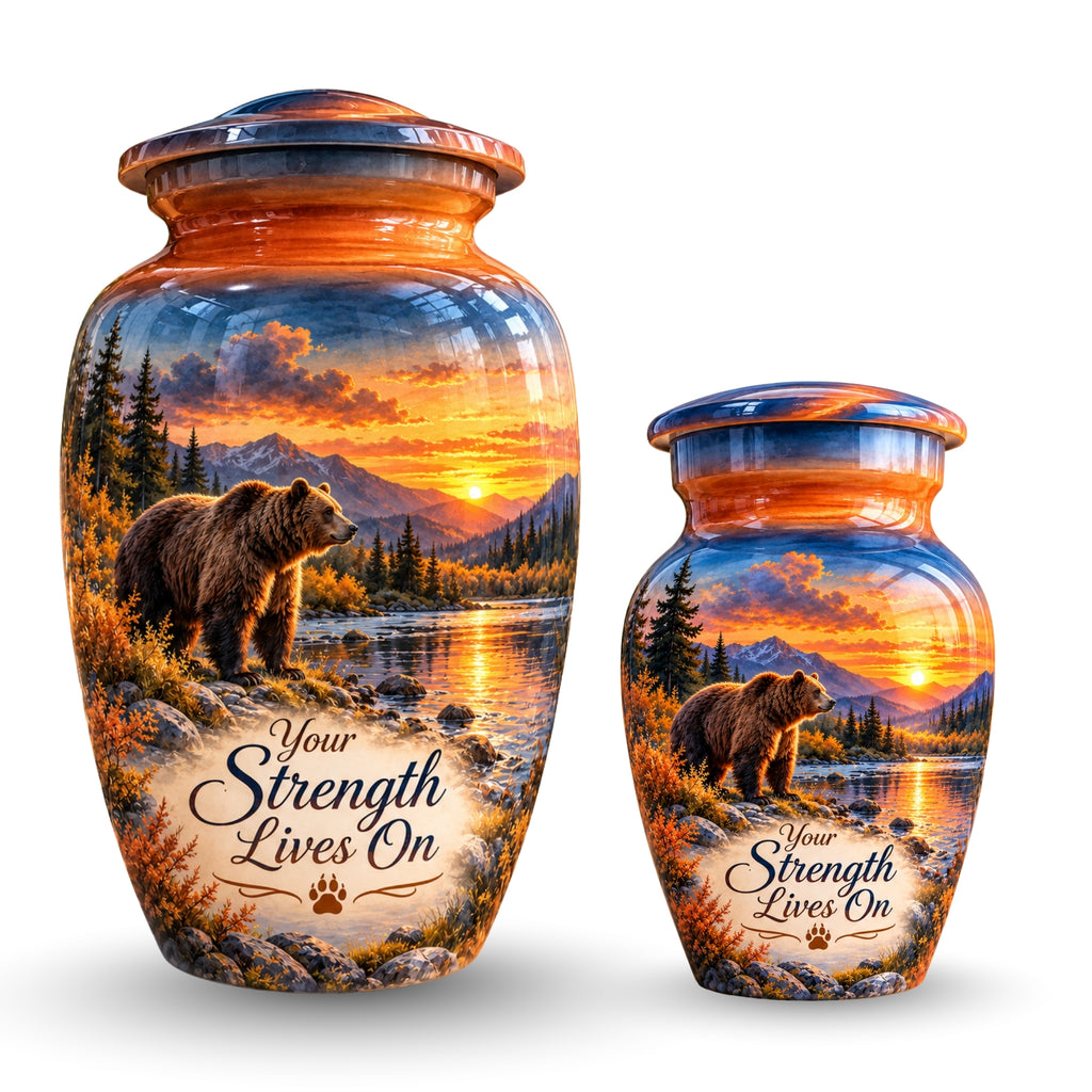 Majestic Bear River Sunset Cremation Urn for Human Ashes – Personalized Handmade Aluminum Urn