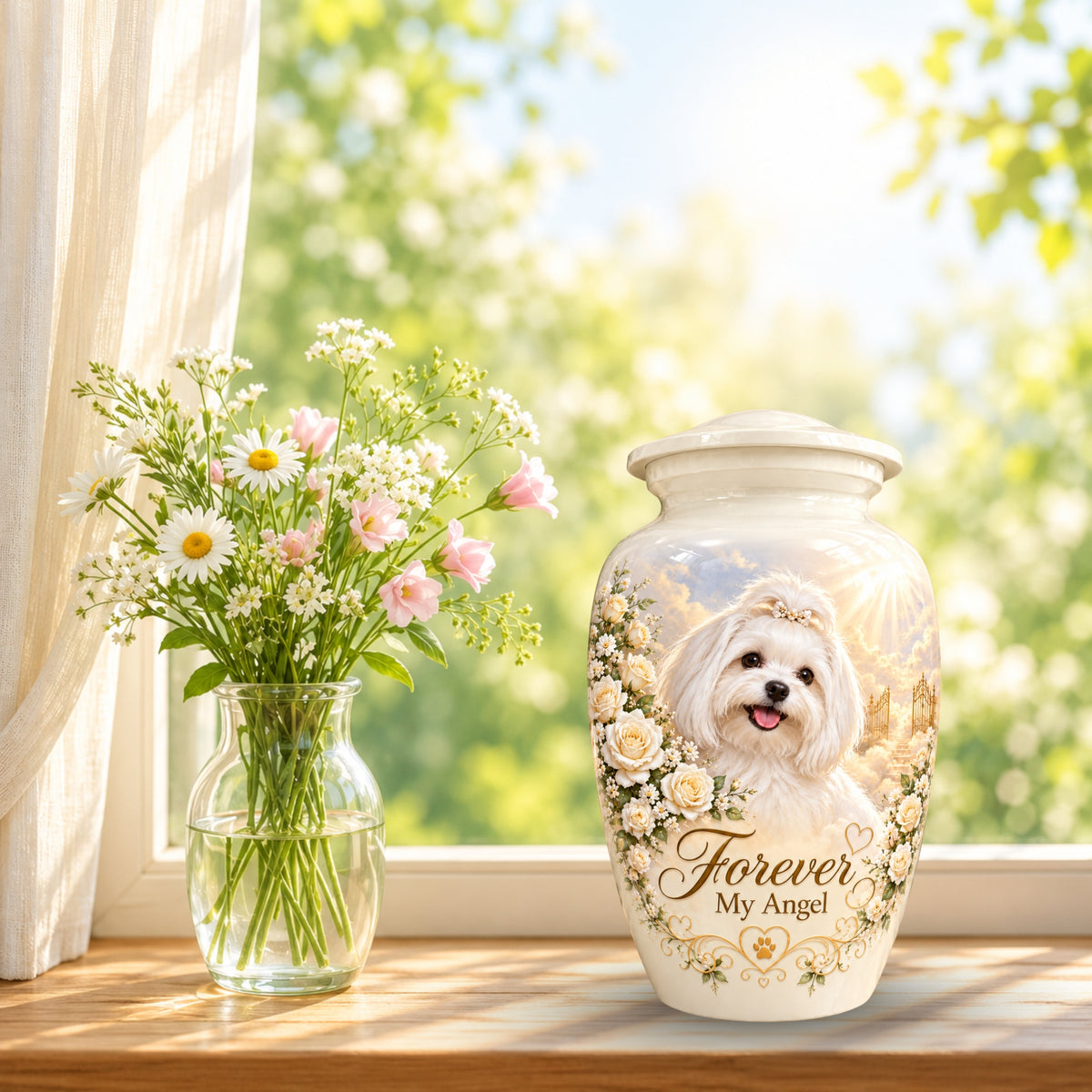 custom pet portrait cremation urn for dogs, handmade aluminum pet memorial urn with photo – picture 9