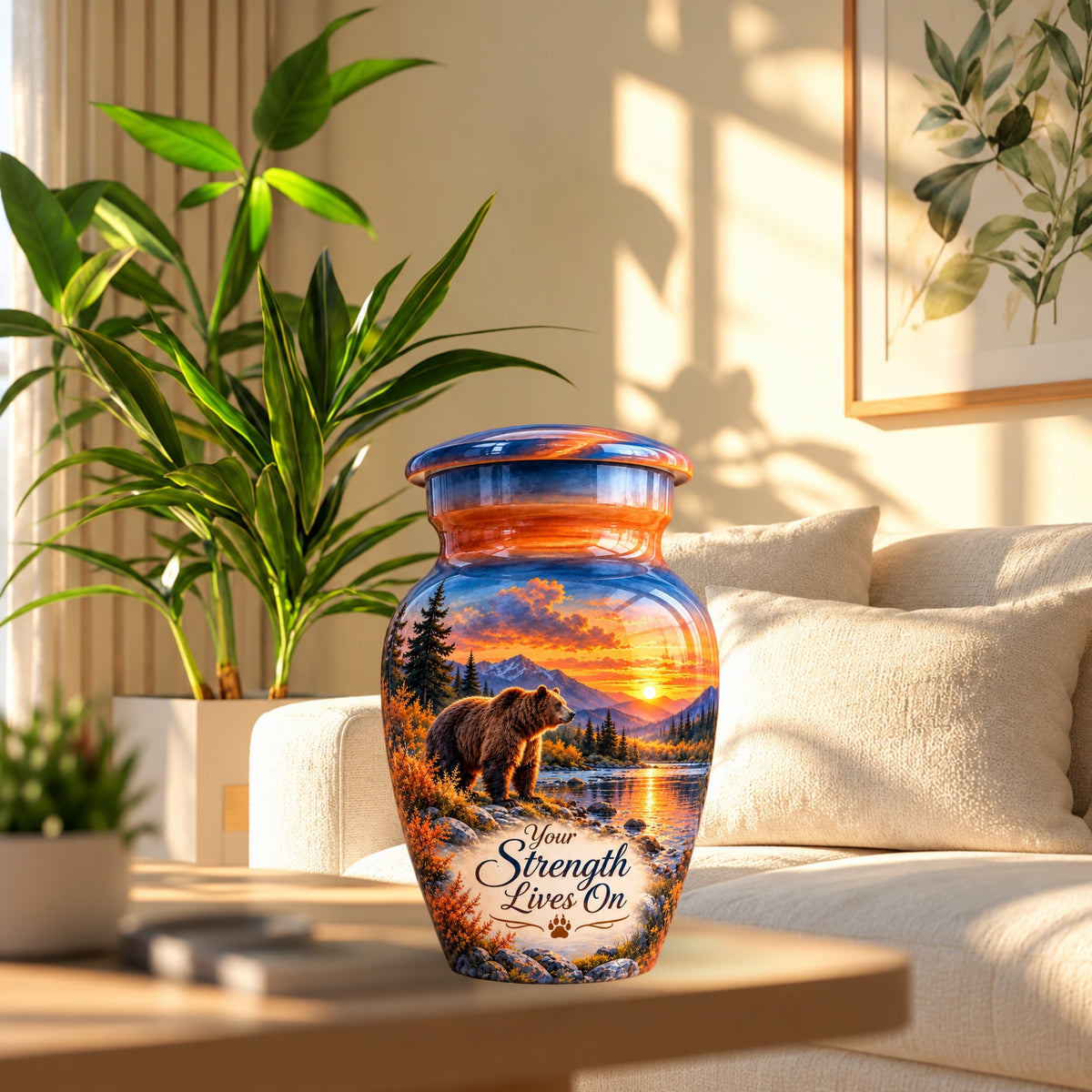 Majestic Bear River Sunset Cremation Urn for Human Ashes – Personalized Handmade Aluminum Urn