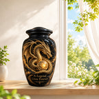 mythical dragon cremation urn for human ashes, handmade aluminum urn – photo 2