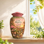 Pink Floral Garden Sunset Cremation Urn for Human Ashes – Personalized Handmade Aluminum Urn