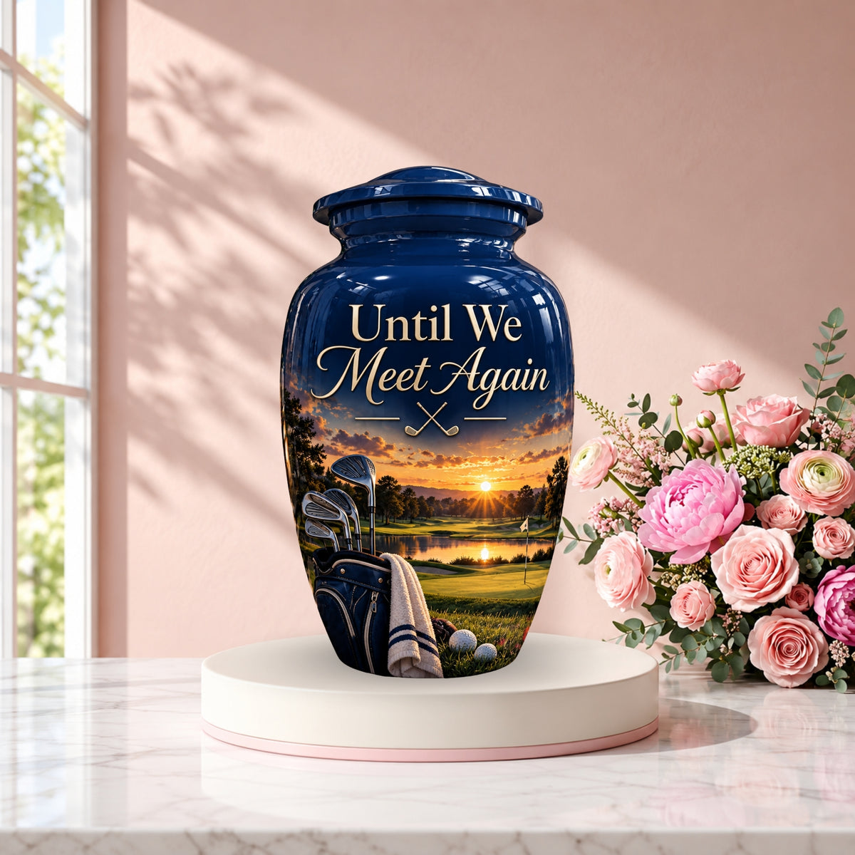 golf bag fairway sunset cremation urn for human ashes, handmade aluminum – photo 2