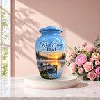 misty lake fishing boat cremation urn for human ashes, handmade aluminum – photo 2