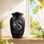 mythical dragon memorial urn for ashes, handmade aluminum urn – photo 2