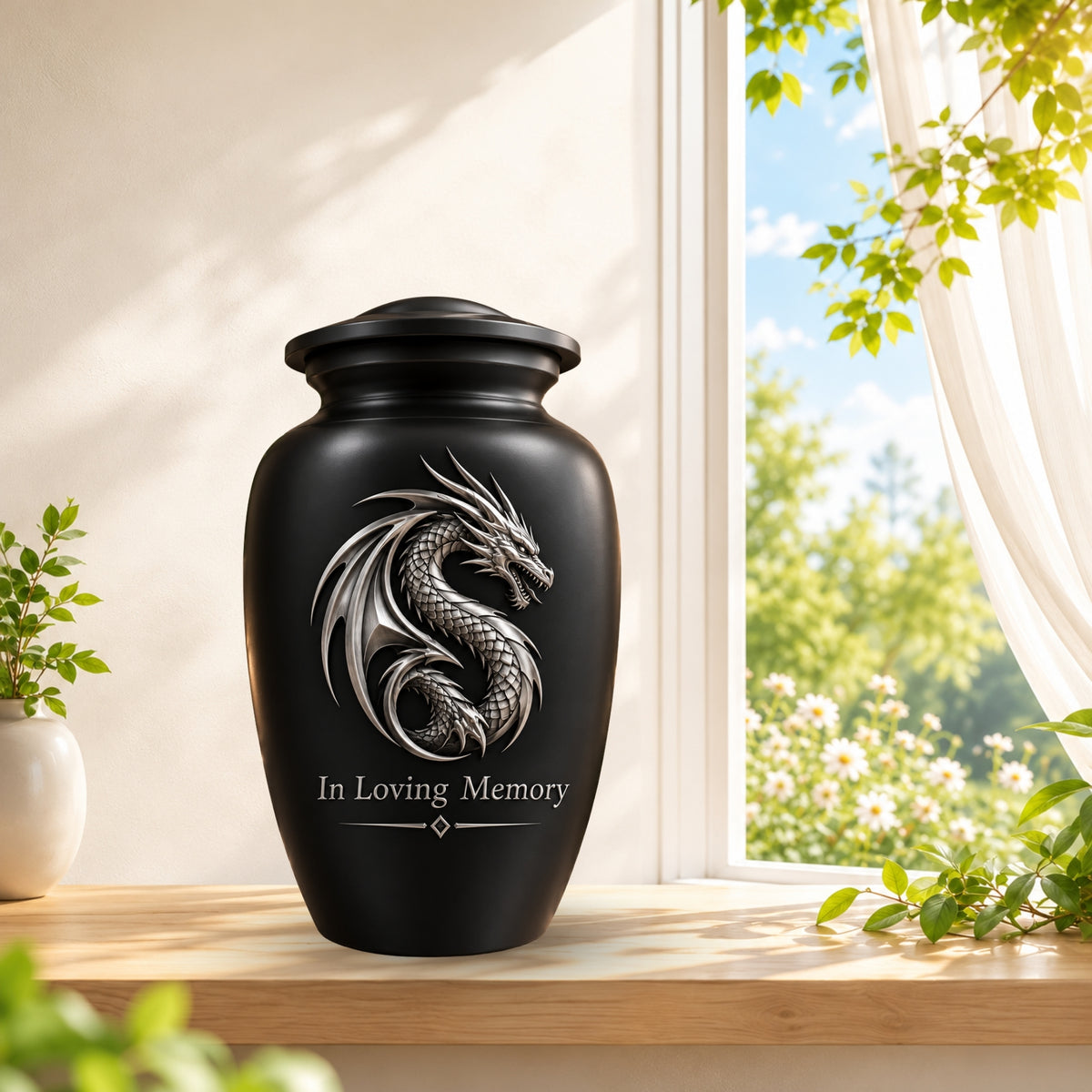 mythical dragon memorial urn for ashes, handmade aluminum urn – photo 2