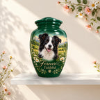 personalized dog portrait cremation urn for pet ashes, handmade aluminum pet memorial urn with photo – picture 1