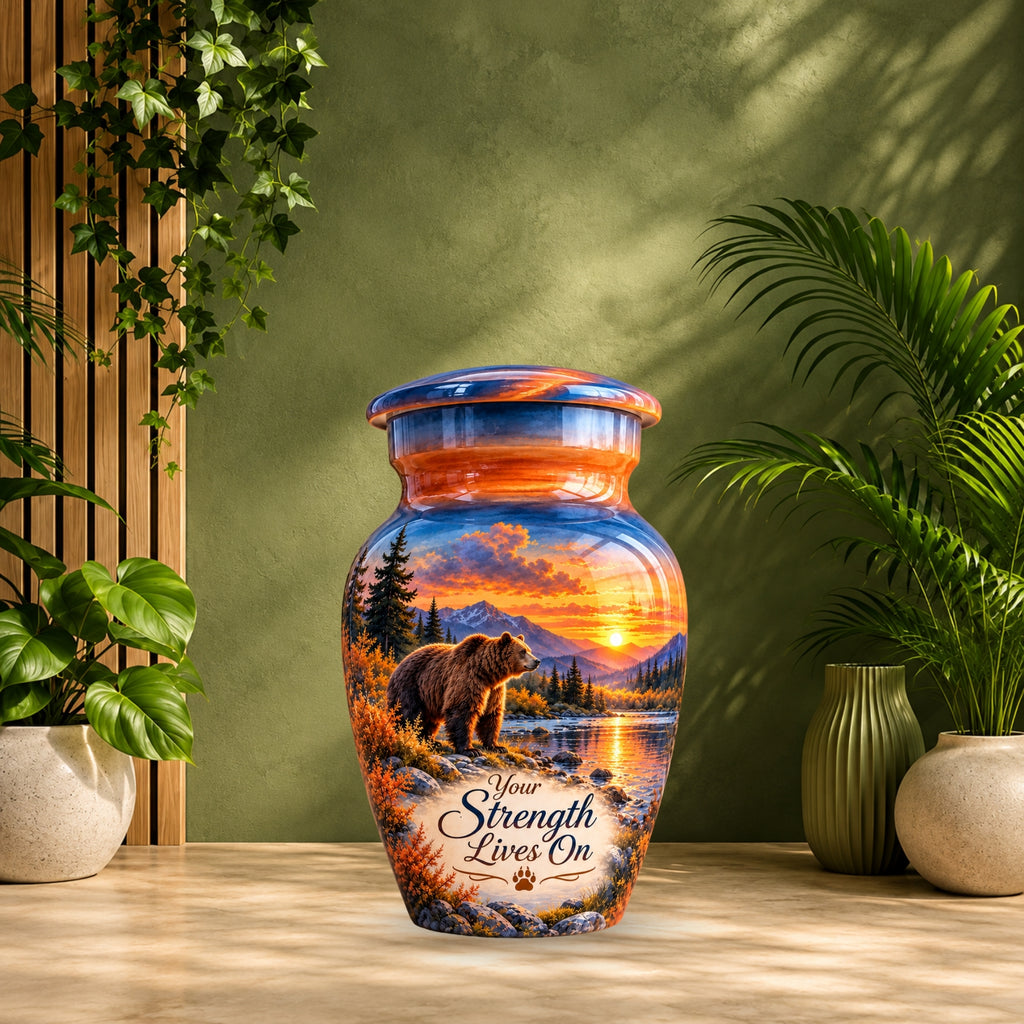 Majestic Bear River Sunset Cremation Urn for Human Ashes – Personalized Handmade Aluminum Urn