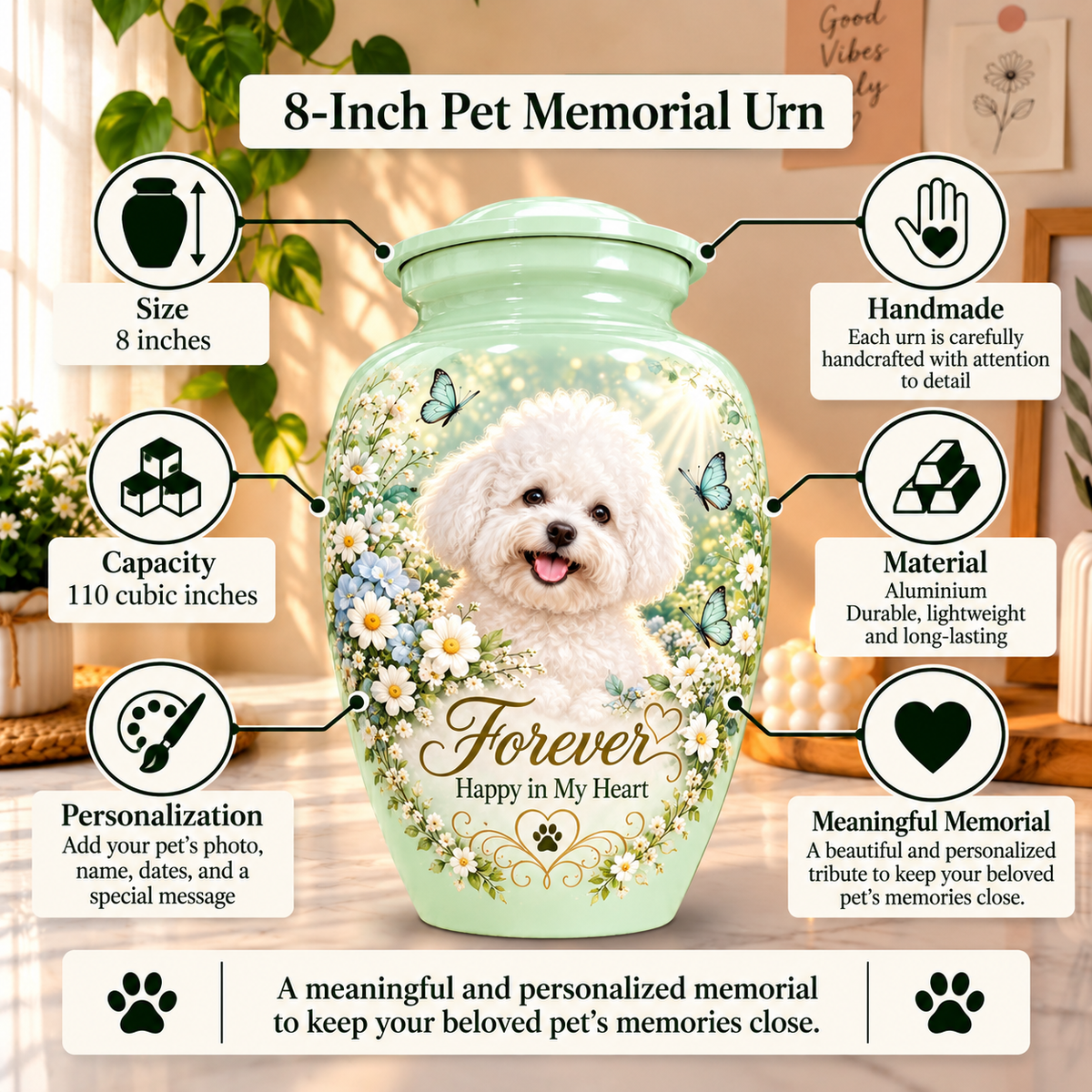 custom pet photo pet urn for ashes, handmade aluminum pet memorial urn with photo – picture 2