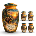 Woodland Bear Sunset Cremation Urn for Human Ashes – Personalized Handmade Aluminum Urn