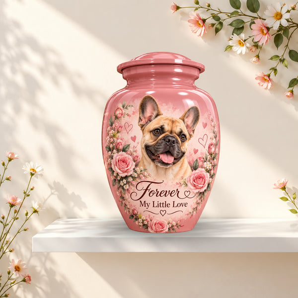 French Bulldog cremation urn for dog ashes with personalized photo and name