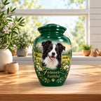 personalized dog portrait cremation urn for pet ashes, handmade aluminum pet memorial urn with photo – picture 4
