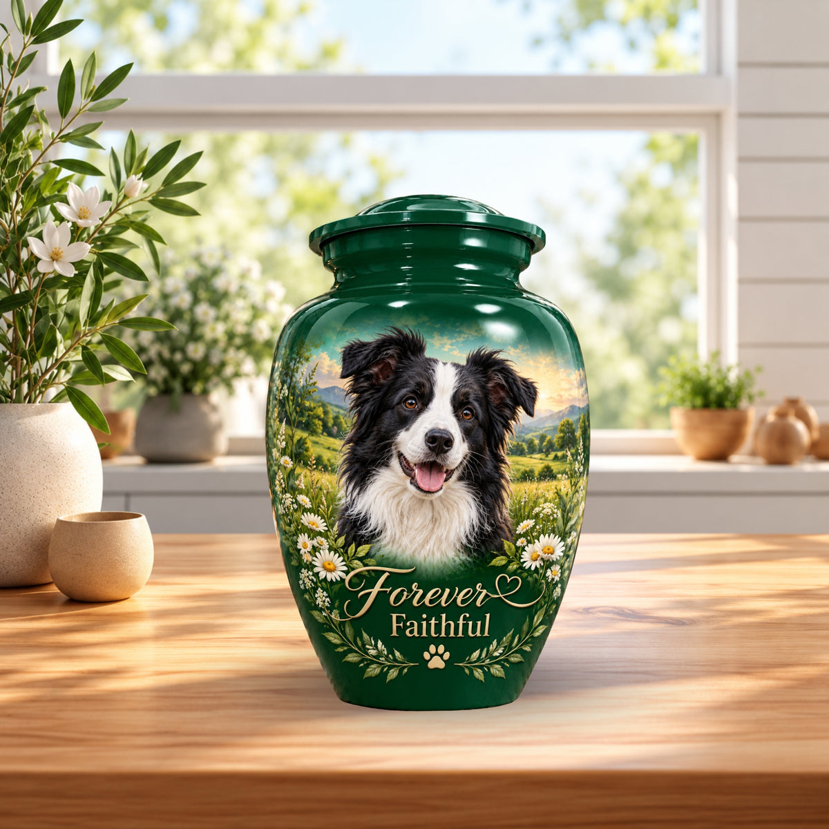 personalized dog portrait cremation urn for pet ashes, handmade aluminum pet memorial urn with photo – picture 4