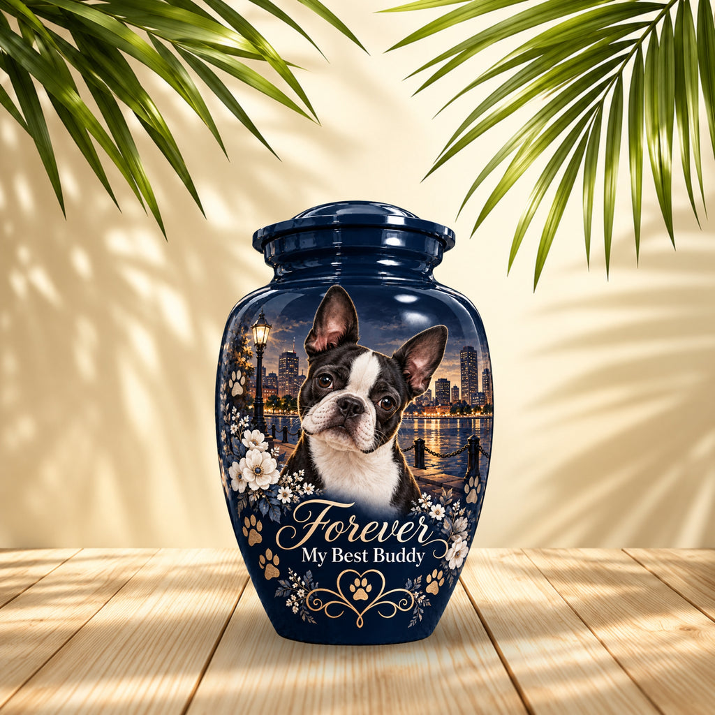 personalized dog portrait pet urn for ashes, handmade aluminum pet memorial urn with photo – picture 3