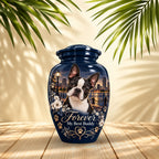 personalized dog portrait pet urn for ashes, handmade aluminum pet memorial urn with photo – picture 3