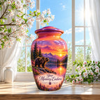 Purple Mountain Bear Sunset Cremation Urn for Human Ashes – Personalized Handmade Aluminum Urn