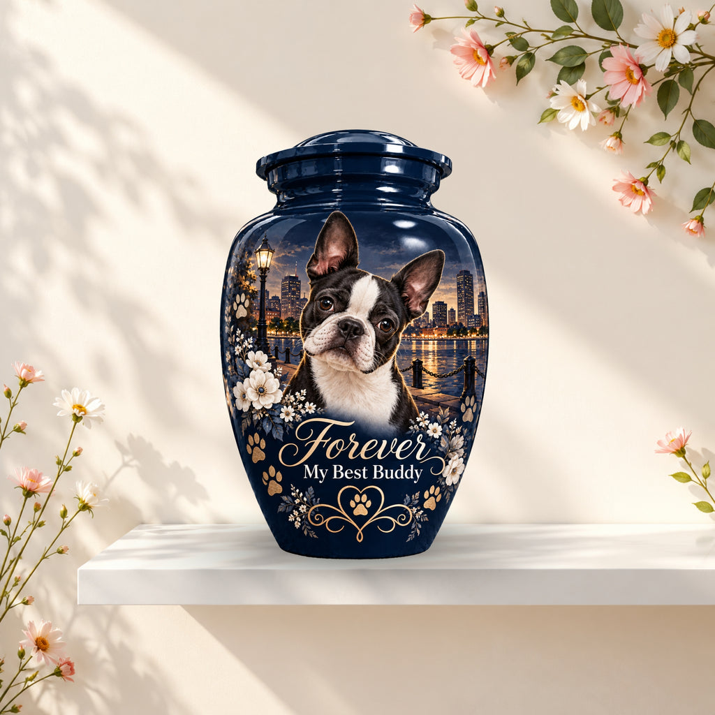 personalized dog portrait pet urn for ashes, handmade aluminum pet memorial urn with photo – picture 1