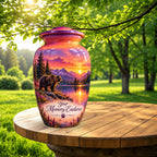 Purple Mountain Bear Sunset Cremation Urn for Human Ashes – Personalized Handmade Aluminum Urn