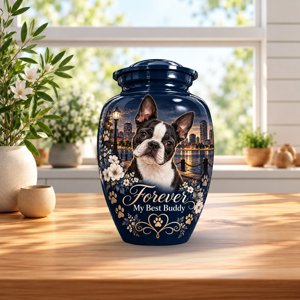 personalized dog portrait pet urn for ashes, handmade aluminum pet memorial urn with photo – picture 4