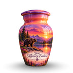 Purple Mountain Bear Sunset Cremation Urn for Human Ashes – Personalized Handmade Aluminum Urn