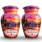 Purple Mountain Bear Sunset Cremation Urn for Human Ashes – Personalized Handmade Aluminum Urn